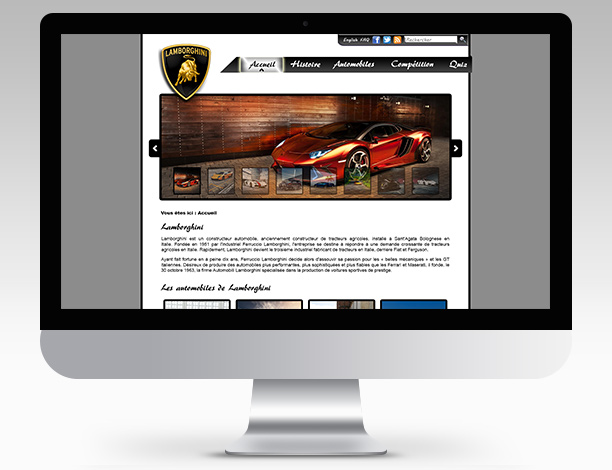 Maquette du site web de Lamborghini